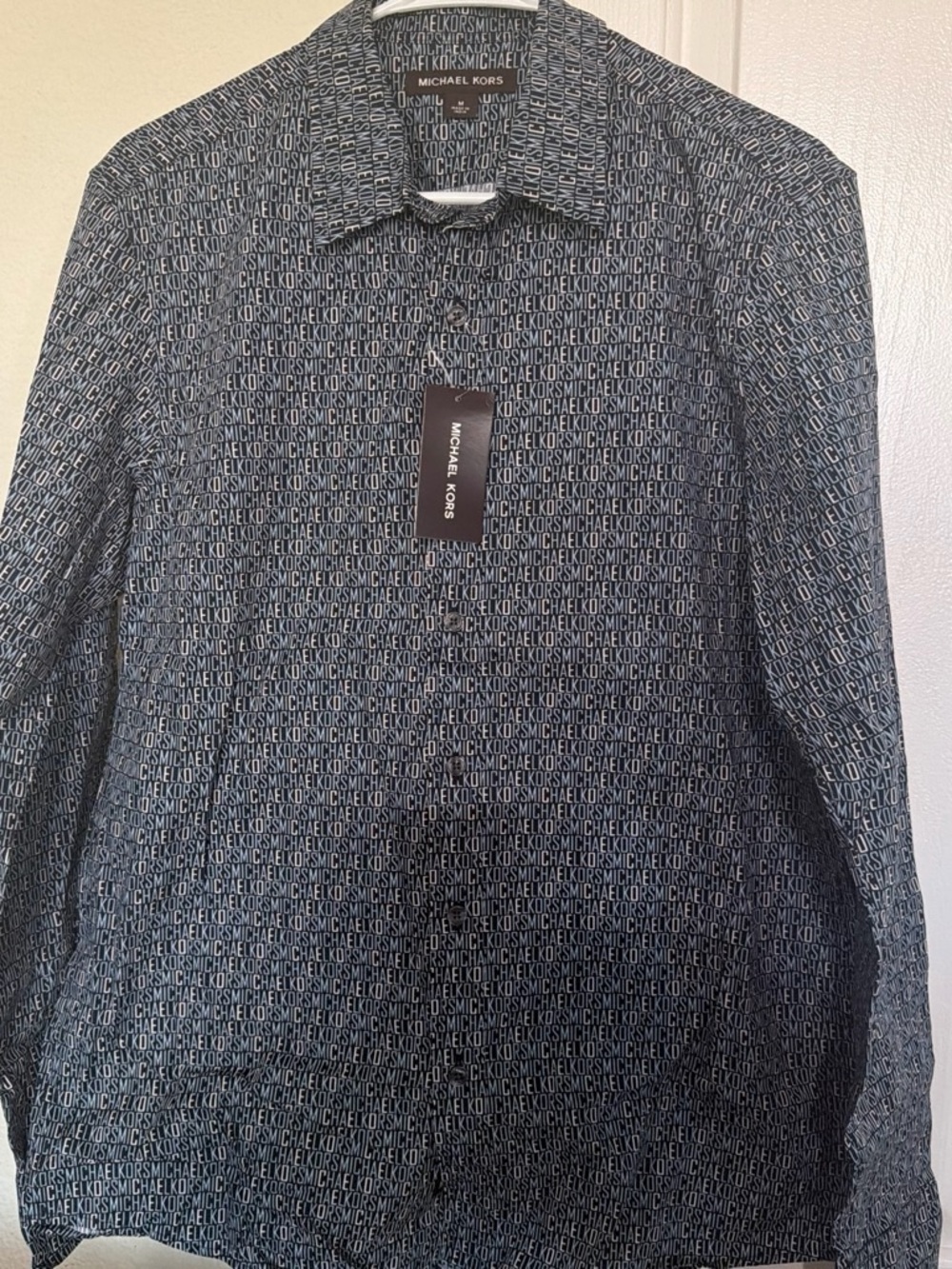 Michael Kors Men's Black All-Over Logo Button-Down Shirt